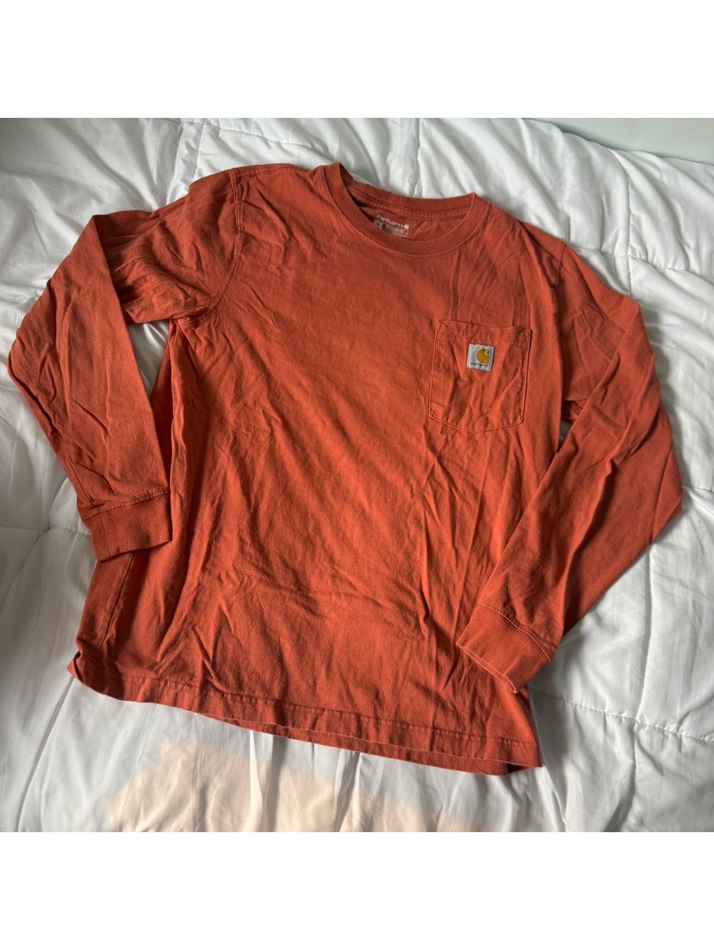 orange Carhartt Men's Relaxed Fit Heavyweight Pocket Long Sleeve Graphic T-Shirt